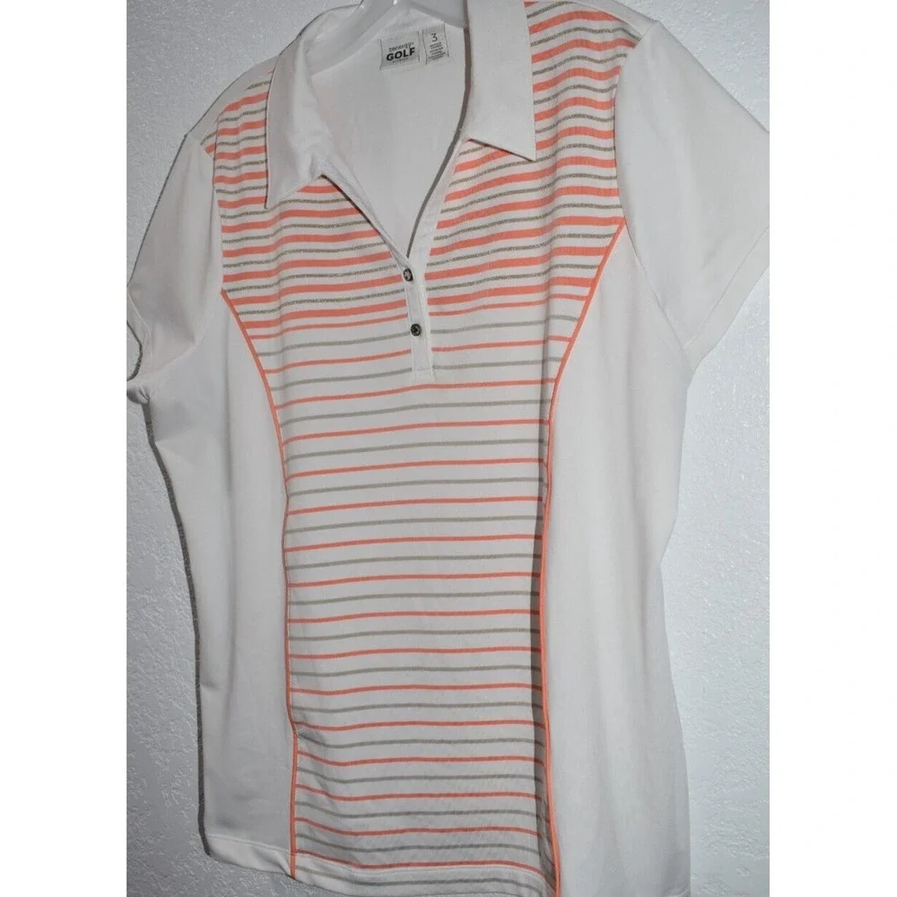 Chicos Zenergy Sz 3 (=XL) Activewear Shirt Stretch Stripe Top Short Slv Golf - Picture 5 of 16
